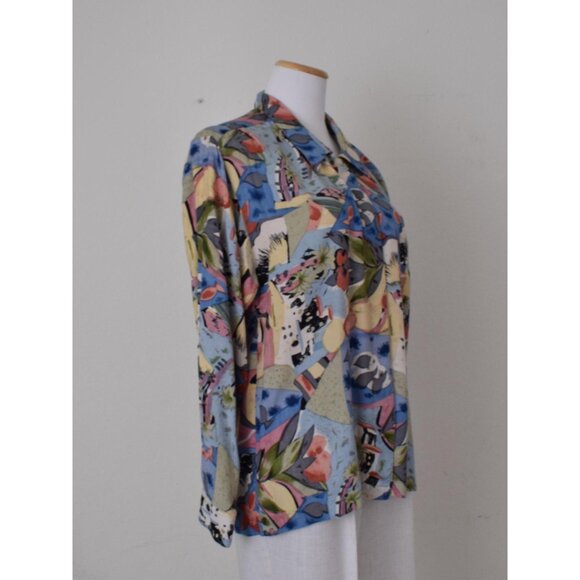 Vintage 90s Rayon Floral Botanical Print Blouse | size S - Picture 4 of 10